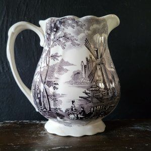Vintage Palissy Ware Dutch Windmill Jug / Creamer, French Ceramic *Repair